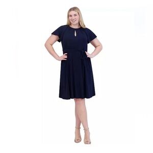 Jessica Howard Women’s Plus Size Keyhole Fit And Flare Dress Navy Blue 18W